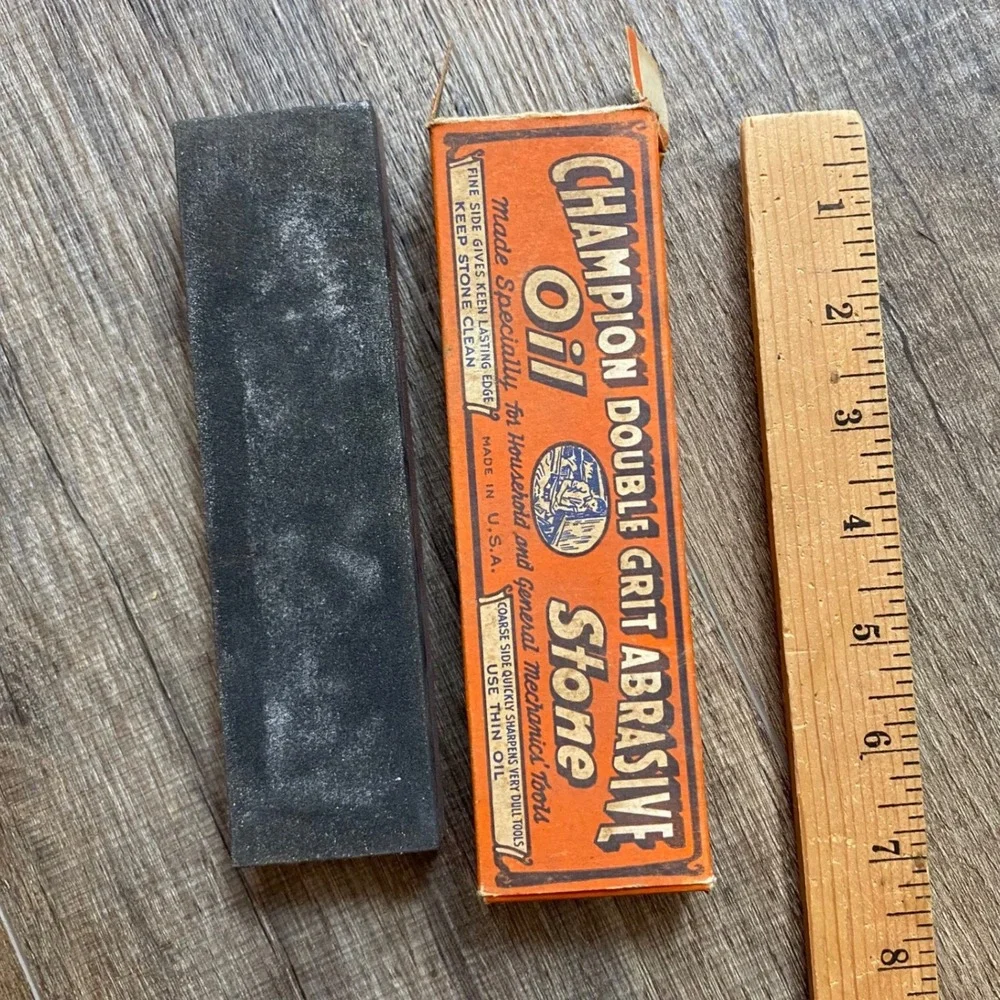 Vintage Champion Double Grit Abrasive Oil Stone Sharpening Tool Made in USA
